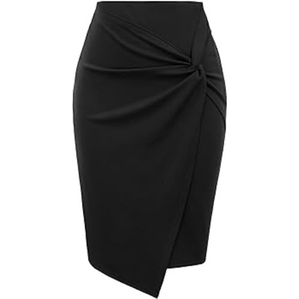 Kate Kasin Black Knot Front Tulip Hem‎ Pencil Skirt Size L High Waist Office
